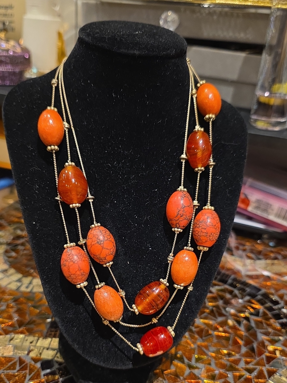 LC Lauren Conrad Multi-Strand Orange and Gold Bead Necklace